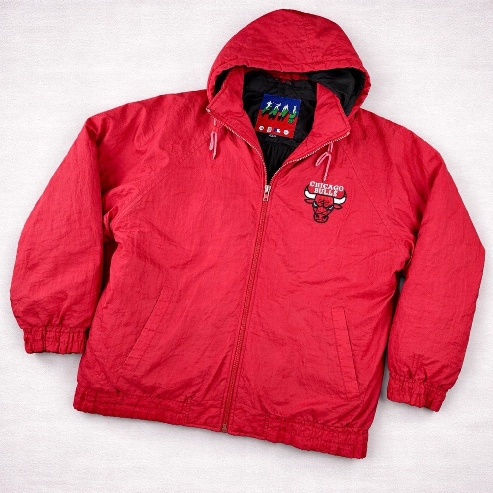 Chicago Bulls Puffer Jacket Mens XL Red Hooded 90s NBA Fans Gear